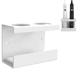 Linkidea Wall Mount Electric Toothbrush Holder for Bathroom, Shower, Aluminum Alloy Power Toothbrush Hanger, Self Adhesive Wallmount Tooth Brush Organizer (White)