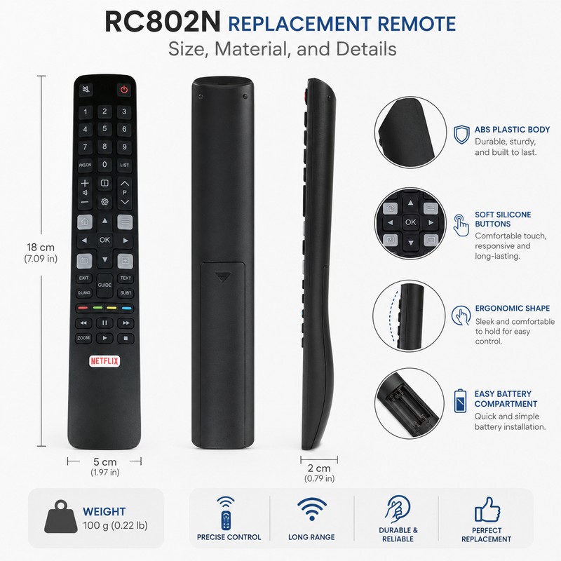RC802N Replacement Remote Control for Compatible TCL LCD TVs –