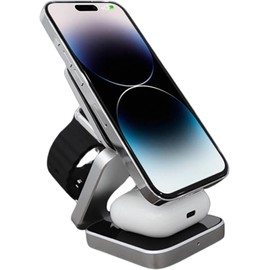 MR. GADGETS Cargador Inalámbrico 3 en 1 Plegable, Cargador 15w Portátil Magnético con Tecnología Qi, Carga Rápida, Base de Carga para Escritorio, Estación de Carga sin Cables Para iPhone/Airpods/Watch
