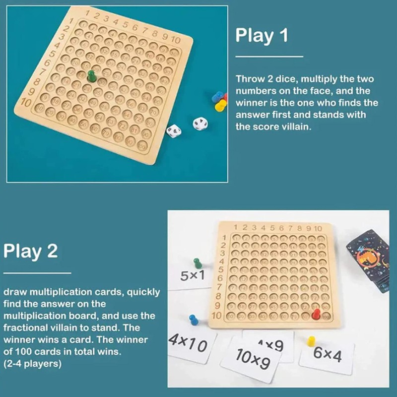 Wooden Multiplication Board Educational Multiplication Game Board for Learning Teaching