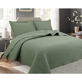 Legacy Decor 3 PCS Squared Stitched Pinsonic Reversible All Season Bedspread Quilt Coverlet Oversized King/Cal-King Size Sage Color