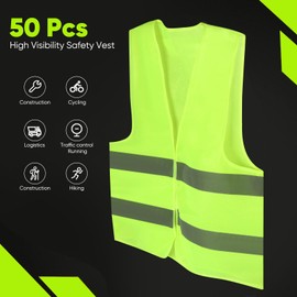 DJZZ 50 Pcs High Visibility Safety Vest Bulk Construction Vests Reflective Mesh Neon Security Vest for Event Men Women Work Volunteer