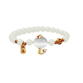 LIU JUN Chinese New Year Snake Bracelets For Women, Chinese Zodiac Serpentine Feng Shui Protection Opal Beaded Lucky Amulet Stretch Gift Jewelry (Opal White)