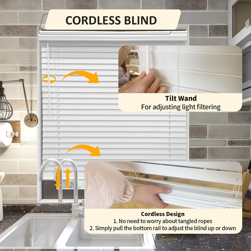 AIRLAJYID Cordless Faux Wood Blinds 36" W x 48" H,