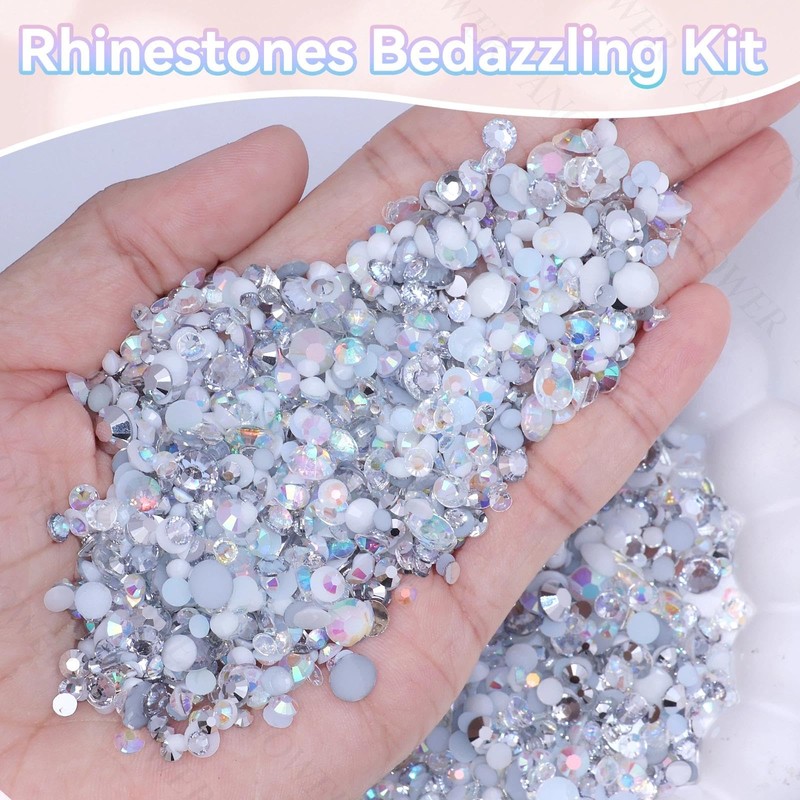 16000 Pcs Mixed White Silver Resin Flatback Rhinestones for Bedazzling