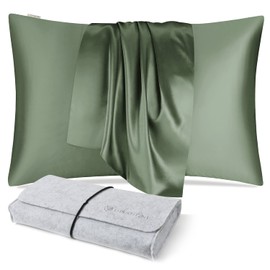DISANGNI 100% Natural Mulberry Silk Pillow case for Hair and Skin with Hidden Zipper 22 Momme Both Sides Real Silk Pillow Case (1pc 50x75cm Green)