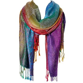 GFM® Silky Feel Rainbow Pashmina Style Scarf in Paisley - Grey - (YW-BH)(PAIS-39-BH)