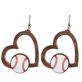 Retro Sports Ball Wooden Dangle Earrings Dainty Baseball Print Wood Earrings for Women Jewelry (B)