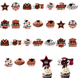 OHREN 24 Stück Glitzer 2025 Graduation Cupcake Toppers, Abschlussfeier Cupcake Toppers, Bachelor Hut Deko, Abschluss Deko für Graduation Abschlussparty Dekoration