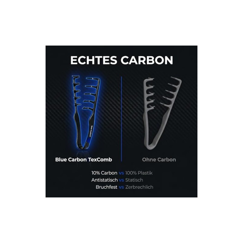 Blue Carbon TexComb Curling Comb - Anti-Static & Shatterproof