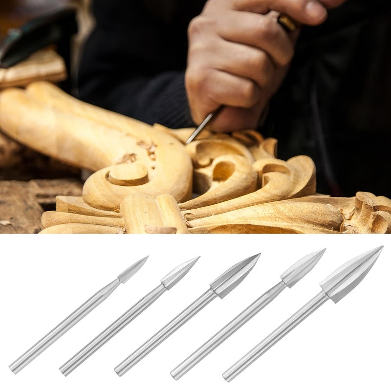 QWORK Wood Carving Tools, 5 PCS HSS Engraving Drill Bit