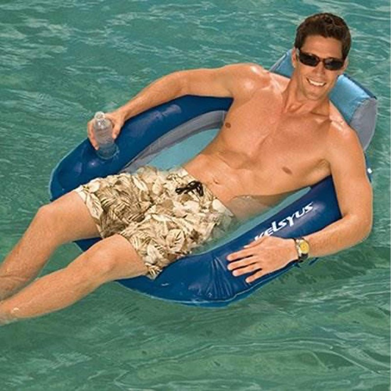 Kelsyus Floating Swimming Pool Lounger Inflatable Chair with Built-in Cup