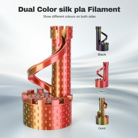 3DHoJor Silk PLA Filament 1.75mm Black Red Gold Triple Color PLA 3D Printer Filament 3 in 1 Coextrusion 1KG Spool(2.2lbs) 3D Printing Filament Dimensional Accuracy +/- 0.03mm