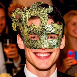 Maeaccx Masquerade Mask for Men, Phantom Opera Mask, Mardi Gras Ball Party Classic (Gold)