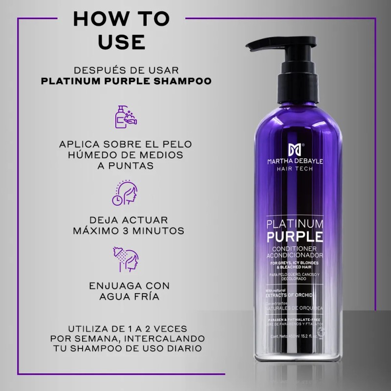 MARTHA DEBAYLE HAIR TECH Platinum Purple Acondicionador. Matiza y neutraliza.