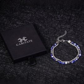 Stainless Steel Beaded Bracelets for Men: Double-Row 6MM Natural Stone Beads Mens Bracelet Crystal Jewelry Bring Luck Prosperity - Cool Anniversary Birthday Gifts for Men Him Man Boyfriend Son Dad