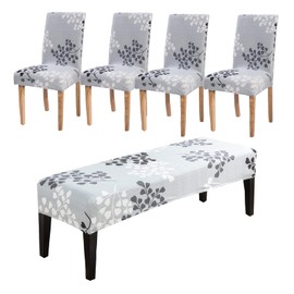 CRFATOP Dining Room Chair Covers Slipcovers Set of 4 with Bench Chair Cover tretch Dining Chair Covers Upholstered Bench Slipcover for Hotel Ceremony Banquet Wedding Party,18