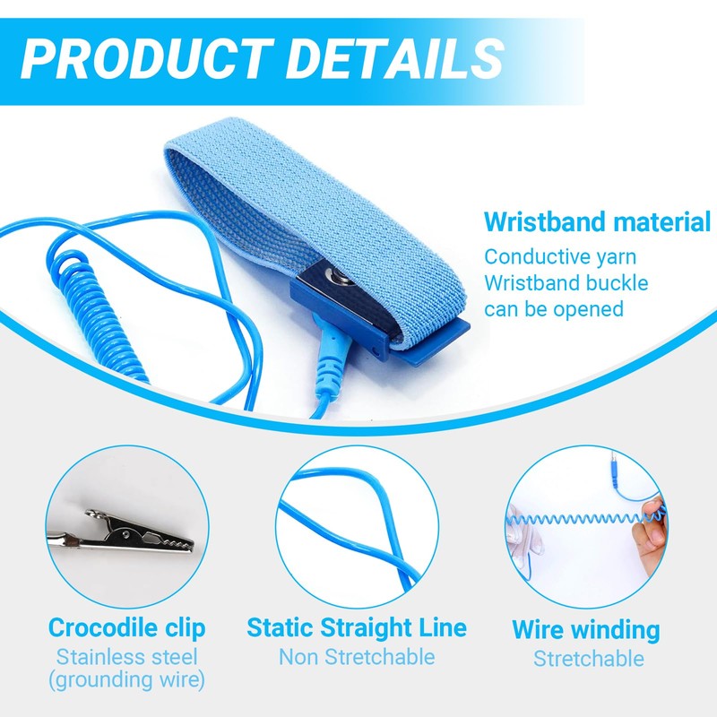 GMHLLES 3 Pcs Anti Static Wrist Straps, Adjustable Wrist Strap