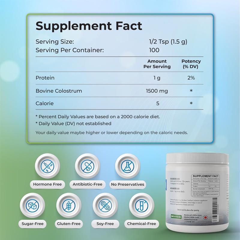 WELLNESS EXTRACT Colostrum Powder 100% All Natural Bovine | Maximum