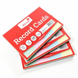 3X Packs of Silvine A6 (6x4) Multi-Coloured Record Cards - 100 Cards Per Pack