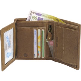 Harrys-Collection Wallet made of high-quality vintage leather + RFID with chain. Wolf, Cognac, coin purse