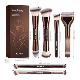 MAANGE Brochas para Maquillaje Profesional, Set de Brochas para Maquillaje de 6 Piezas con Caja de Regalo, Brochas de Doble Punta para Base, Polvo, Contorno y Ojos (Marrón oscuro)