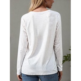 Women's I'm Fine Everything is Fine T-Shirts Long Sleeve Sayings Loose Fit Casual Cute Cat Graphic Tee Blouse Tops M White