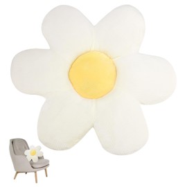 Syvory Flower Floor Cushion, Flower-Shaped Throw Cushion Cushion, Tatami Flower-Shaped Plush Decor, Aesthetic Room Decor for Home Decoration, Living Room, Bedroom, Children's Room (White & Yellow)