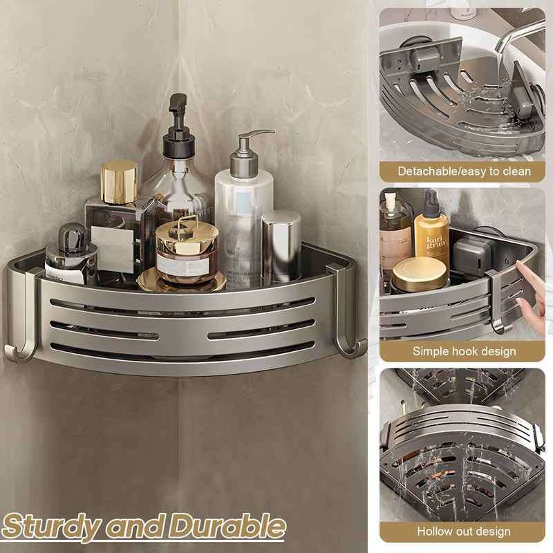 Corner Shower Caddy Suction Cup,Shower Shelves with Hooks,No Drilling Powerful