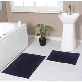 Home Weavers Luxury Collection 100% Cotton Reversible Bathroom Rugs Set, Washable Rug, Soft Cotton Extra Soft and Absorbent Bath Rug, Kitchen Mat, Non Slip Bath Mat Set, 2 Piece Set(S+M), Navy