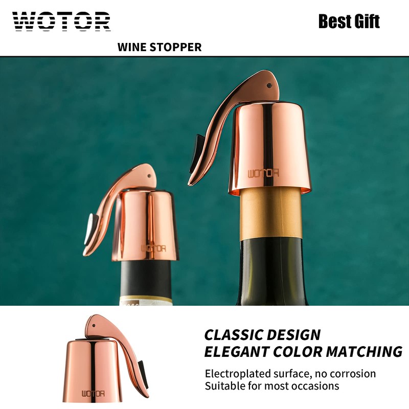 WOTOR Stainless Steel Wine Bottle Stoppers with Silicone - Reusable