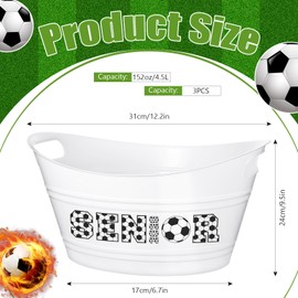 Pickmesh 3 Pcs Soccer Senior Night Sport Gift Basket, Senior 2026 Graduation Gift Basket, 4.5l Plastic Sport Theme Oval Storage Tub for Soccer 2026 Decor Party Favors