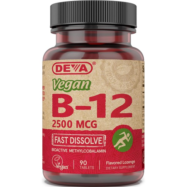 Deva Vegan Vitamins B-12, High Potency 2500 mcg B12, Fast Dissolve, Sublingual, 90 Tablets (Pack of 3)