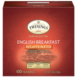 Twinings Decaffeinated English Breakfast Black Tea, 100 Individually Wrapped Tea Bags, Smooth, Flavourful Black Tea