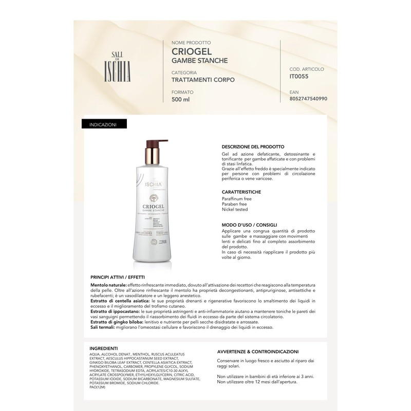 Ischia Eau Thermale [500 ml.] Criogel Gambe Stanche - Gel