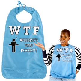 Funny Adult Bibs for Women & Men Washable Reusable Clothing Protectors for Adults Waterproof Backing Crumb Catcher, Wtf, One Size