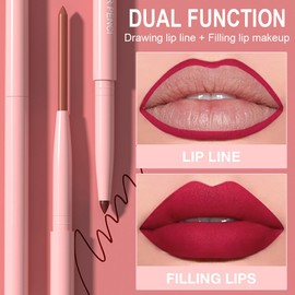 Kaely 12Pcs Retractable Lip Liner Pencils Set for Painting Outline Plump Lips, Mauve Maroon Red Orange Nude Coffee Brown Plum Taupe Creamy Matte Velvet Pigmented Lip Colors Liner Crayon Lipstick Set