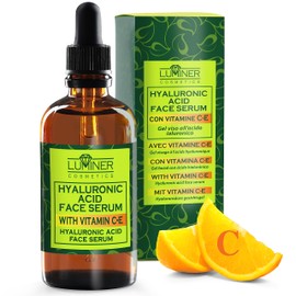 Hyaluronic Acid Face Serum 100 ml, Vitamin C Serum, Natural Anti-Wrinkle Formula with Snail Slime, Aloe Vera, Vitamin C-E, Moisturising Plumping Eye Contour, Made in Italy LUMINER