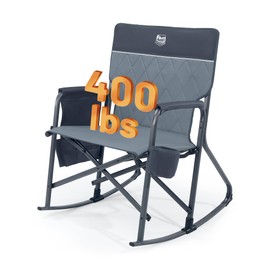 TIMBER RIDGE Folding Oversized Rocking Camping Chair, 400lbs Capacity Portable Outdoor Rocker with Hard Armrests, Cup Holder & Side Pocket, Quick-Fold Design for Outdoor, Patio, Lawn, Grey