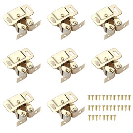 Leliafleury 8Pcs Double Roller Catches Cabinet Door Latch Door Catches with Screws for Cabinet Wardrobe Furniture (Gold)
