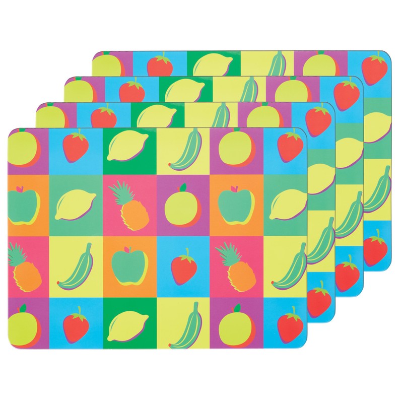 KitchenCraft Fruit Cork Backed Placemats, Set of 4, Multi-Colour