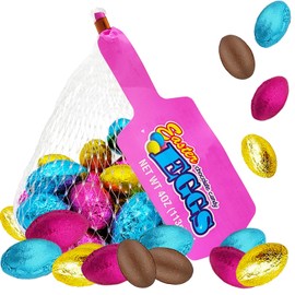 Easter Pastel Foiled Eggs Milk Chocolate Mesh Bags, Happy Easter Day Eggs, Party Bag Fillers, Individually Wrapped, Kosher Certified Dairy, 4 Oz (12-Pack)