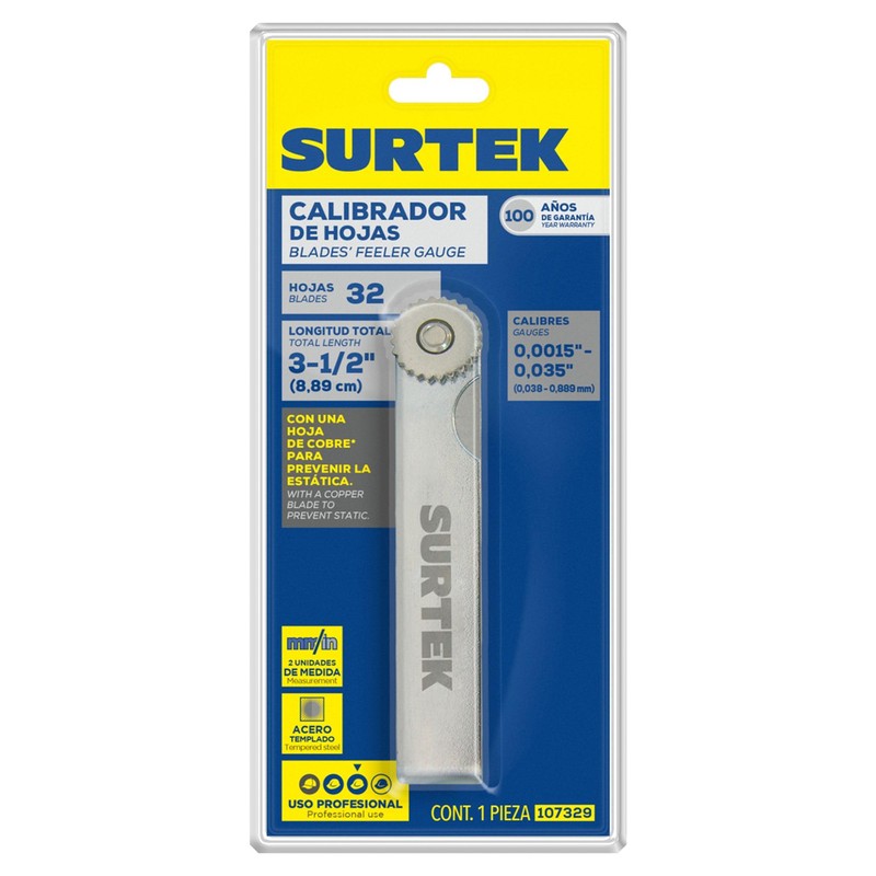Surtek 107329 Calibrador en pulgadas y milimétricos 32 hojas
