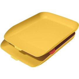 LEITZ Cosy Series 53581019 A4 Letter Tray, Set of 2 Including Stacking Elements, Warm Yellow
