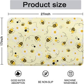 Twyt decor Bee Imitation Cashmere Bathroom Mat Rug - Rubber Non-Slip Quick Dry Super Absorbent Bee Bath Mats for Bathtub Shower Room Sinks (17" W x 27" L)