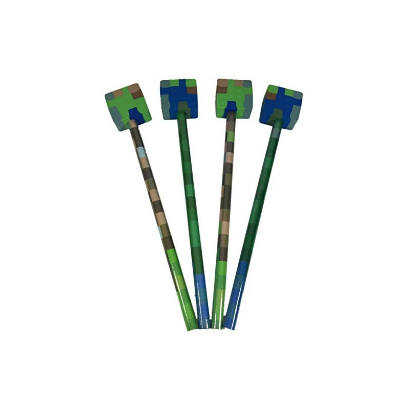 4 x Block Camouflage Pixel Design Pencils with Cube Erasers