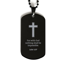 Luke 1 37 Necklace - Luke 1:37 Bible Verse Dog Tag Necklace for Men - Christian Bible Gifts for Women - Scripture with Cross - Religious, Inspirational Gifts for Him Her