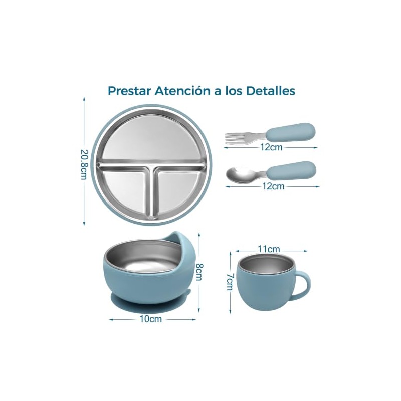 Platos de Acero Inoxidable para Bebe, Set de Alimentación para