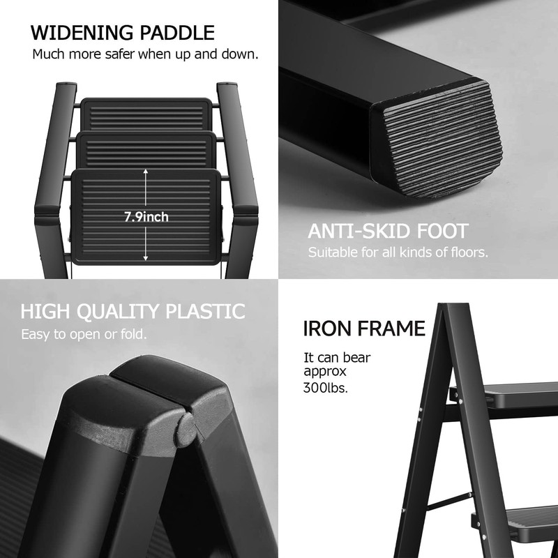 SOLADDER Step Ladder 3 Step Folding, Small Step Stool for