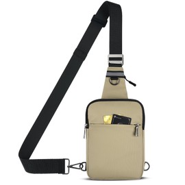 VADOO Mini Sling Bag with Multiple Pocket, Small Crossbody Bag with RFID Blocking for Women and Men, Lightweight Casual Phone Sling Shoulder Chest Bag for Travel,Khaki